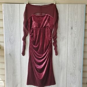 INC Long Sleeved Velour/ Mesh Ruched Formal Dress